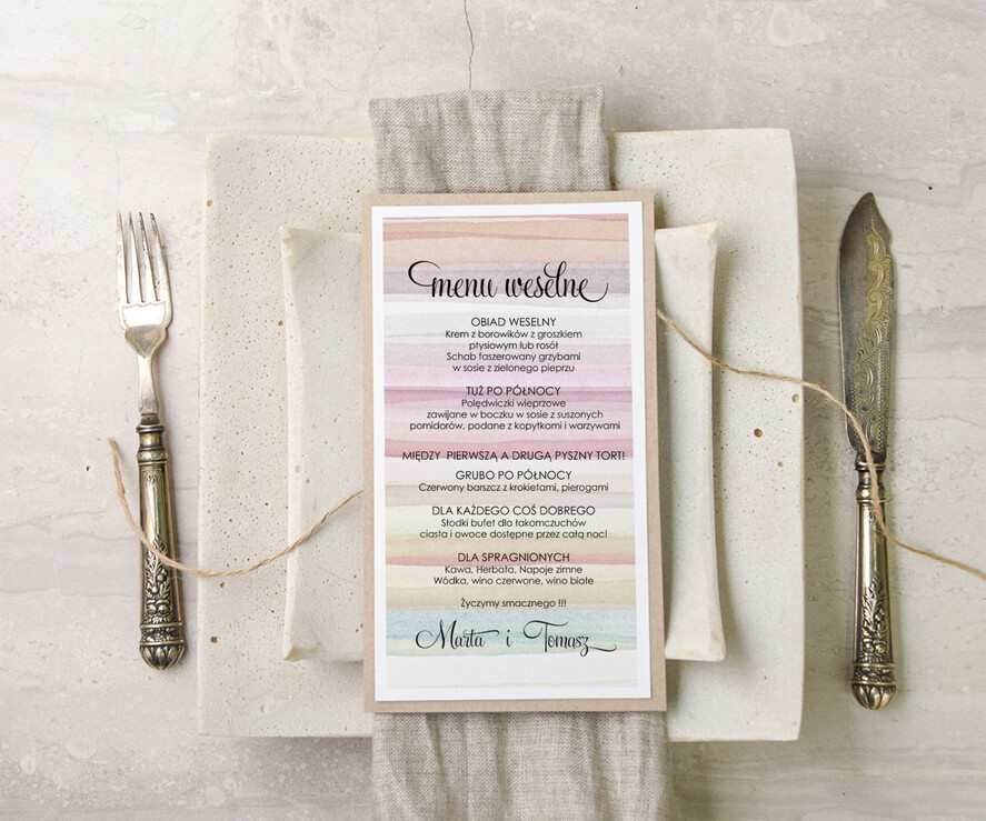 Menu akwarele ślubne menu karta potraw weselnych, dowolna tresc akwarele1