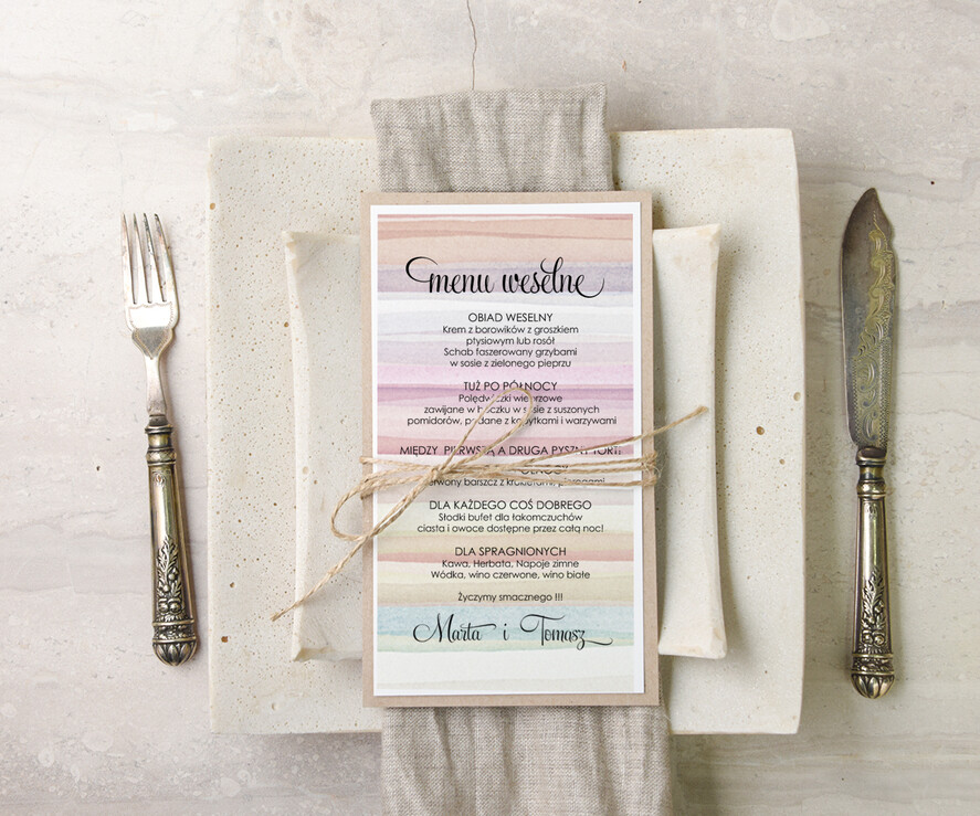 Menu akwarele ślubne menu karta potraw weselnych, dowolna tresc akwarele0