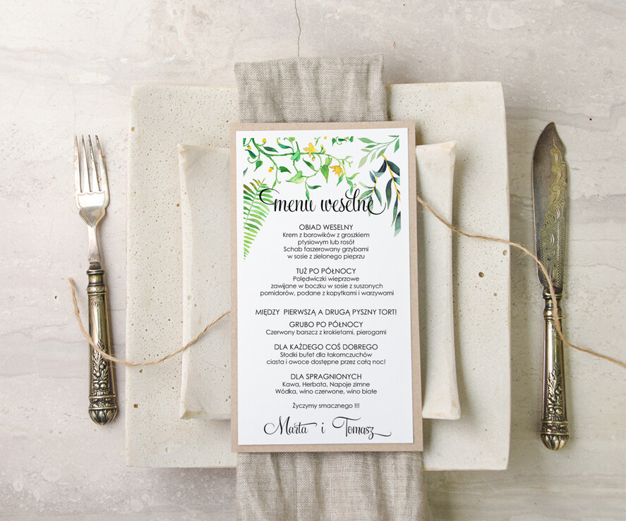 Menu akwarele menu ślubne z planem posiłków, malowane akwarele wasza tresc1