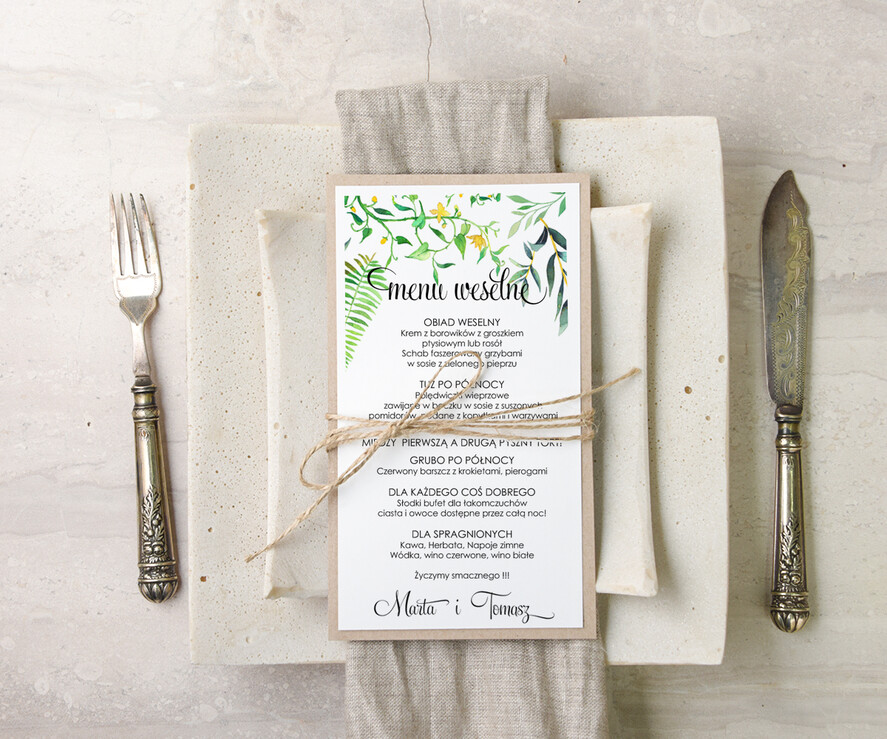 Menu akwarele menu ślubne z planem posiłków, malowane akwarele wasza tresc0