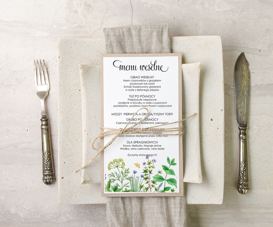 Menu akwarele weselne menu karta potraw weselnych, akwarelki dowolna tresc1