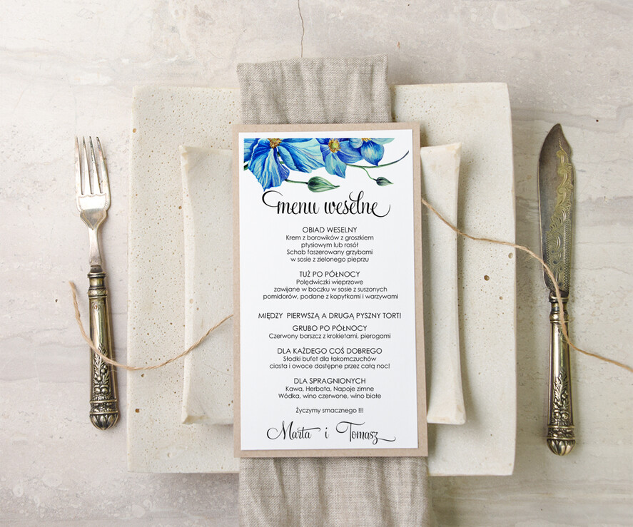Menu akwarele menu weselne na stoły karta dań weselnych, malowane akwarele wasza tresc1