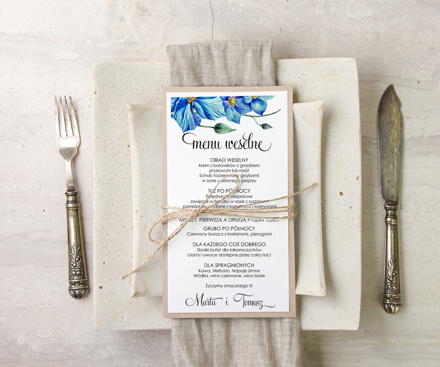 Menu akwarele menu weselne na stoły karta dań weselnych, malowane akwarele wasza tresc0