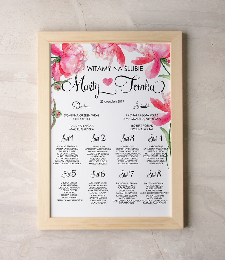 Plany stołów Plakaty Akwarele tablica z planem stołów na wesele plan stołów weselnych, akwarelowe wybierz swoj rozmiar0