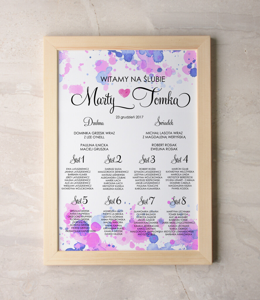 Plany stołów Plakaty Akwarele powitanie i usadzenie gości plan stołów weselnych, wiele rozmiarów do wyboru romantyczne akwarelki0