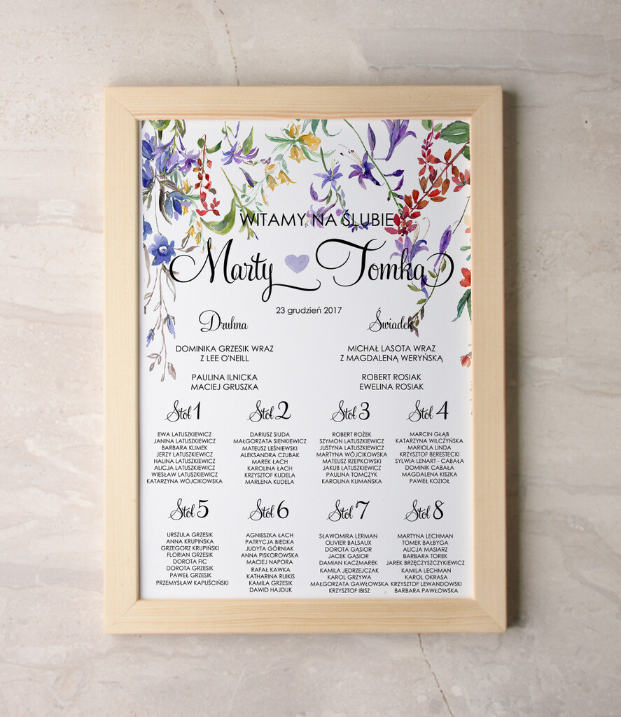 Plany stołów Plakaty Akwarele plan stołów na wesele tablica z rozmieszczeniem gości, wiele rozmiarów do wyboru romantyczne akwarelki0