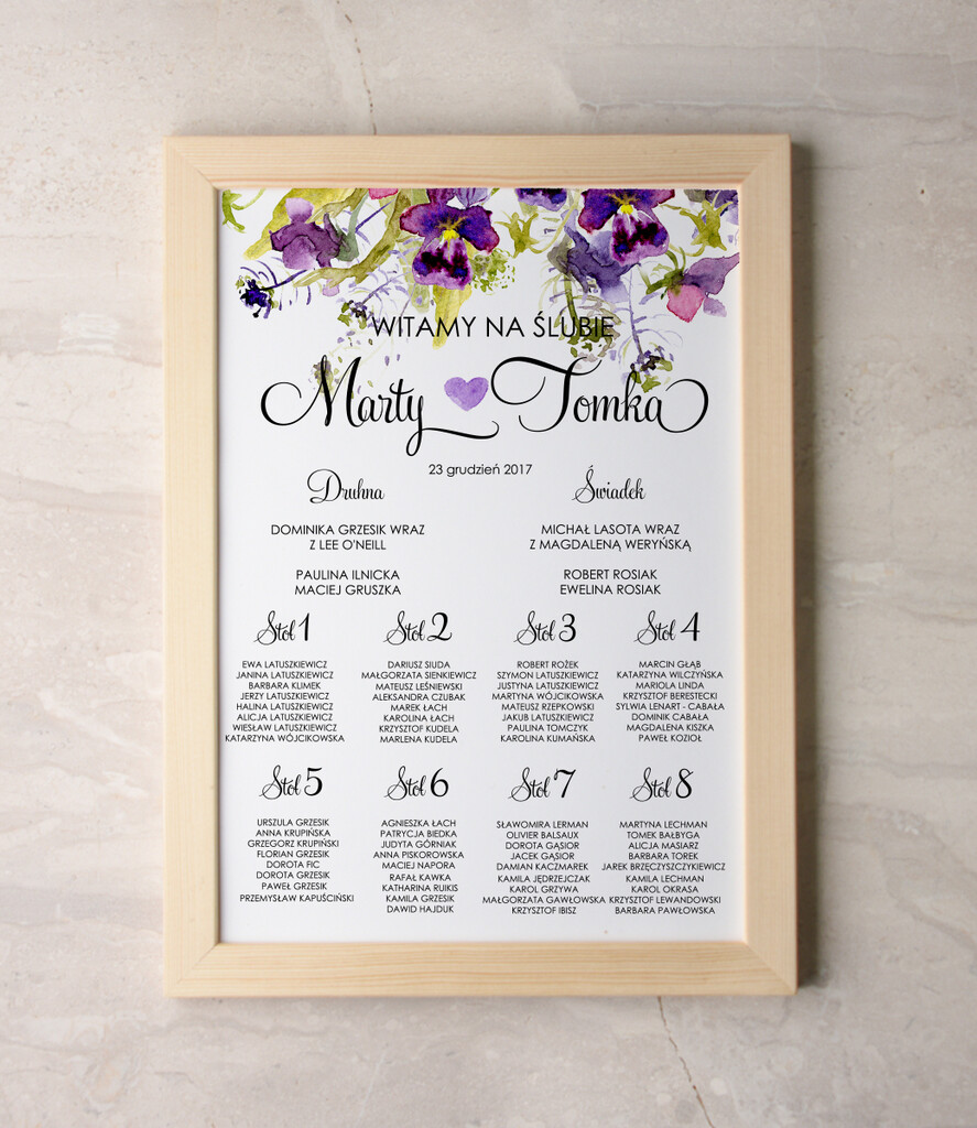 Plany stołów Plakaty Akwarele plansza ślubna plan stołów weselnych, akwarelowe wybierz swoj rozmiar0