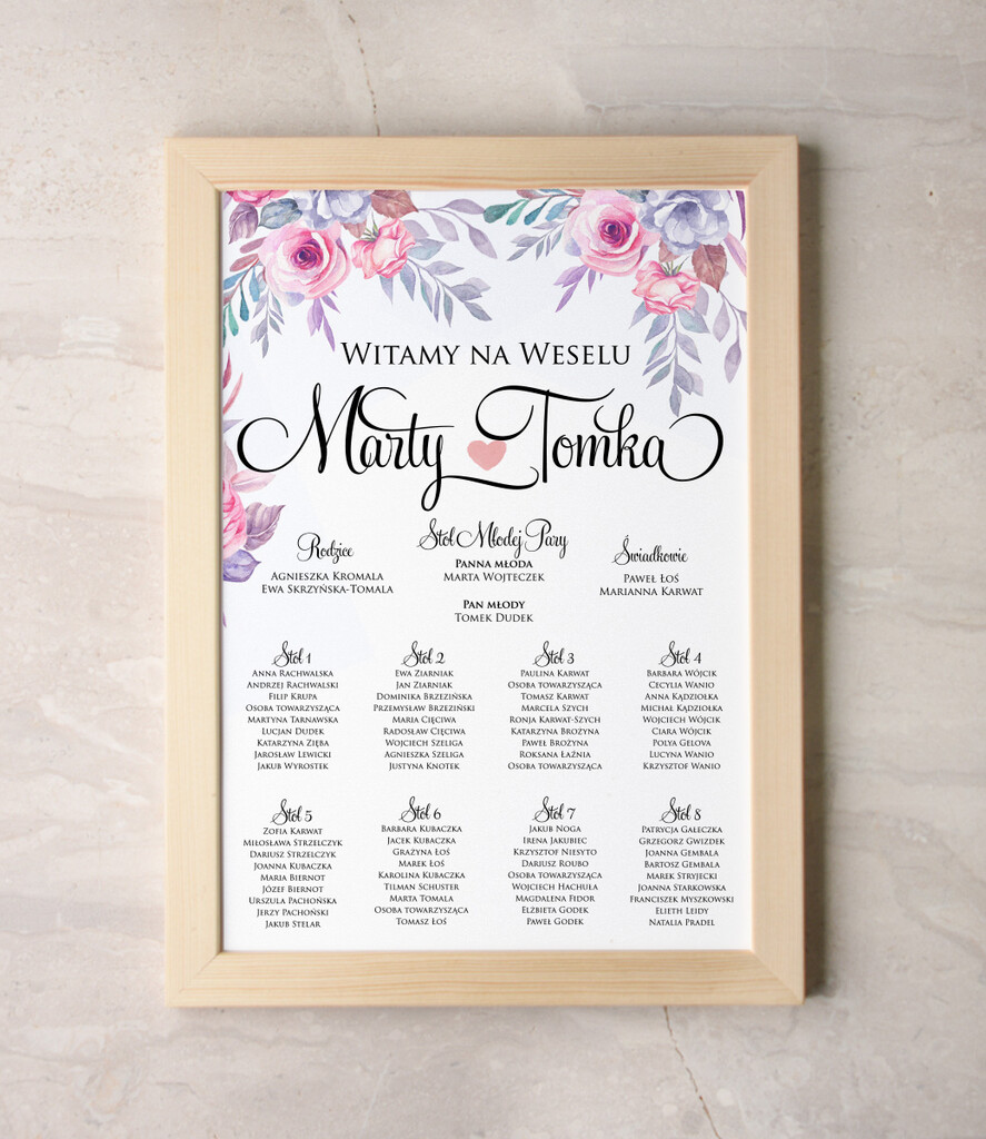 Plany stołów Plakaty botaniczne podróżnicze tablica z planem stołów na wesele plan stołów weselnych, rustykalne wybierz swoj rozmiar0