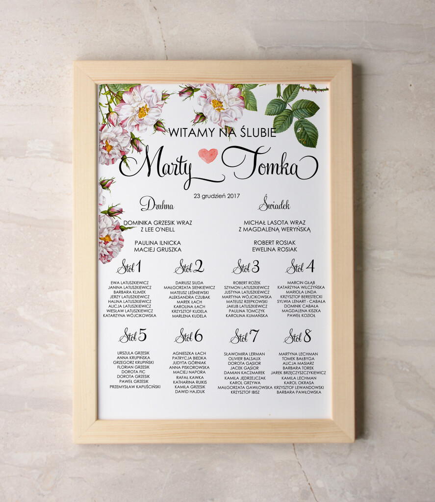 Plany stołów Plakaty botaniczne podróżnicze powitanie i usadzenie gości plan stołów weselnych, rozmiary do wyboru0