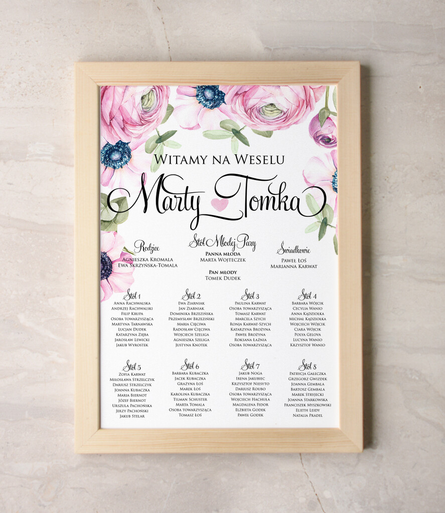 Plany stołów Plakaty botaniczne podróżnicze tablica z rozmieszczeniem gości plan stołów weselnych, wybierz swoj wymiar w stylu rustykalnym0