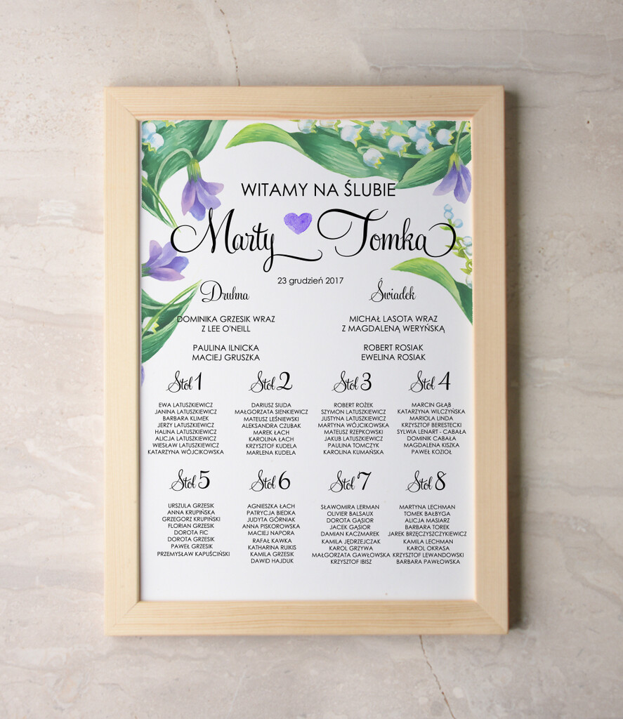 Plany stołów Plakaty botaniczne podróżnicze plan stołów  weselnych usadzenie gości na weselu, rozmiary do wyboru0