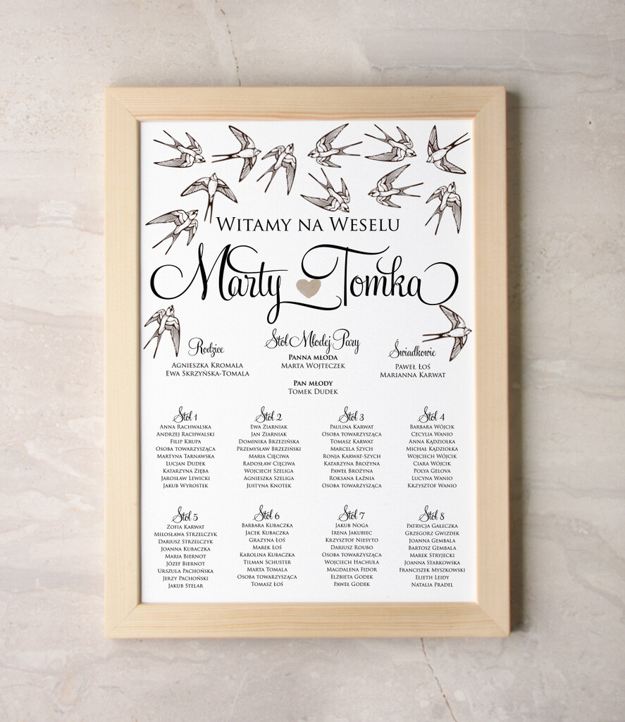 Plany stołów Plakaty botaniczne podróżnicze powitanie i usadzenie gości plan stołów weselnych, rozmiary do wyboru0