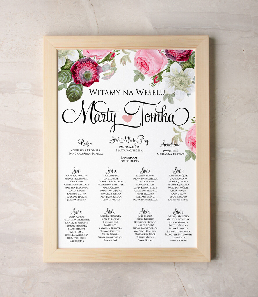 Plany stołów Plakaty botaniczne podróżnicze plan stołów  weselnych usadzenie gości na weselu, rustykalne wybierz swoj rozmiar0