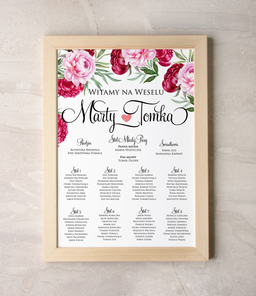 Plany stołów Plakaty botaniczne podróżnicze tablica z planem stołów na wesele plan stołów weselnych, rozmiary do wyboru0