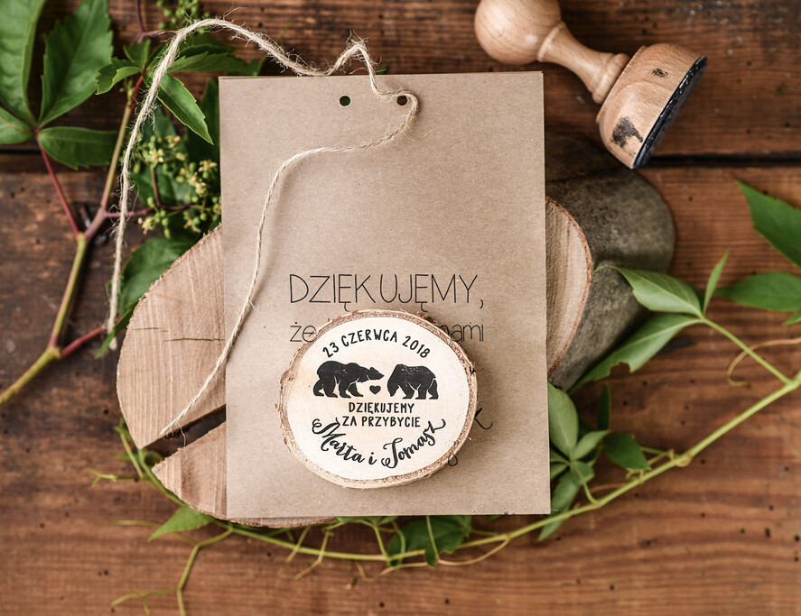 Podziękowania dla Gości Weselnych Magnesy breloki Zdrapki drewniany krążek podziękowania dla gości weselnych pieczątka magnes rustykalne wesele0