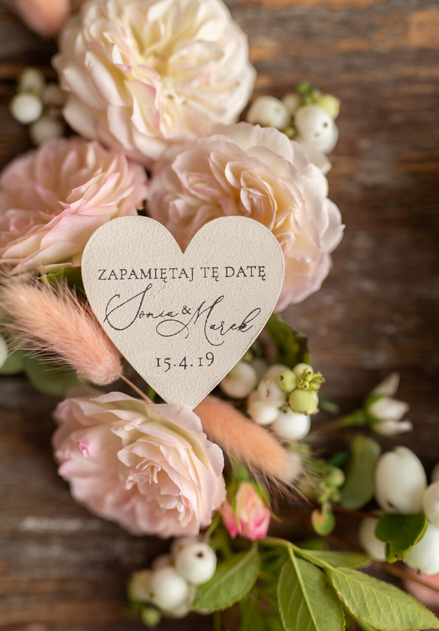 Podziękowania dla Gości Weselnych Magnesy breloki Zdrapki drewniane serce podziękowania dla gości magnesy na lodówkę 1