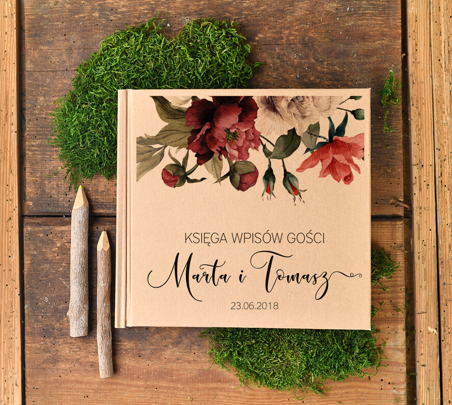 Księgi wpisów gości botaniczne album księga gości weselnych mozliwe czarne kartki, rustykalna z waszymi imionami0