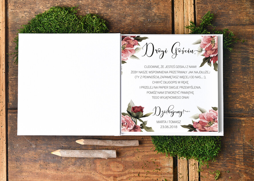 Księgi wpisów gości botaniczne album ślubny personalizowany i księga gości weselnych w jednym, w stylu rustykalnym wasze imiona i treść1