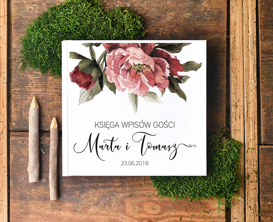 Księgi wpisów gości botaniczne album ślubny personalizowany i księga gości weselnych w jednym, w stylu rustykalnym wasze imiona i treść0