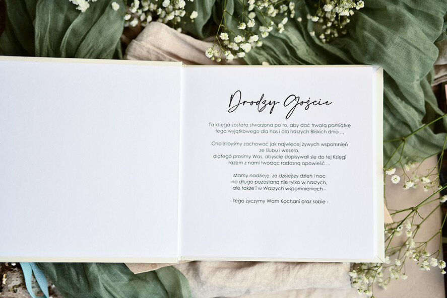 Księgi wpisów gości botaniczne księga wpisów gości, pamiątkowa księga z życzeniami od gości na weselu, księga wpisów gości z suszoną gipsówką, personalizowana księga wpisów gości3