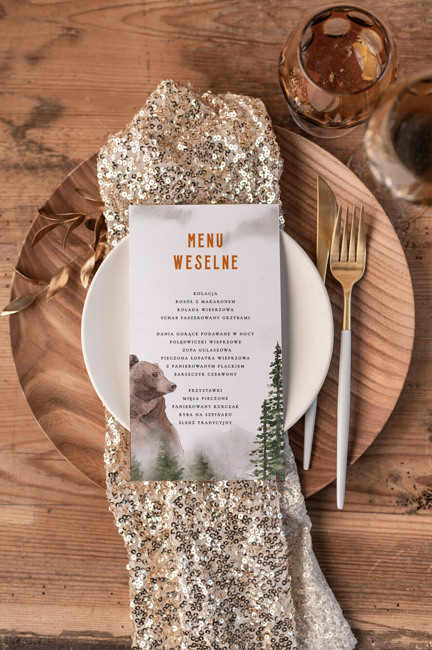 Menu rustykalne ślubne menu karta potraw weselnych, rustykalne dowolna treść0