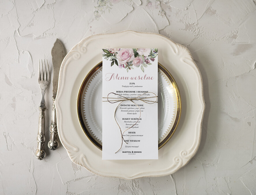 Menu rustykalne ślubne menu karta potraw weselnych, rustykalne dowolna treść0