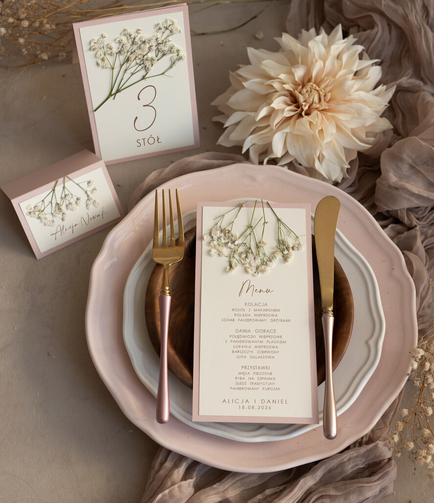 Menu rustykalne eleganckie menu weselne karta dań weselnych, rustykalne delikatne menu na stół weselny 2
