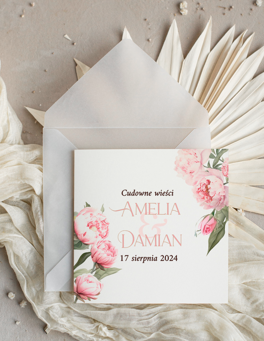 Zaproszenia ślubne Minimalistyczne Zaproszenia Ślubne z kwiatami Minimalistyczne składane Zaproszenia na Ślub Eleganckie Zaproszenie na ślub cywilny kalkowa koperta, proste zaproszenia ślubne 0