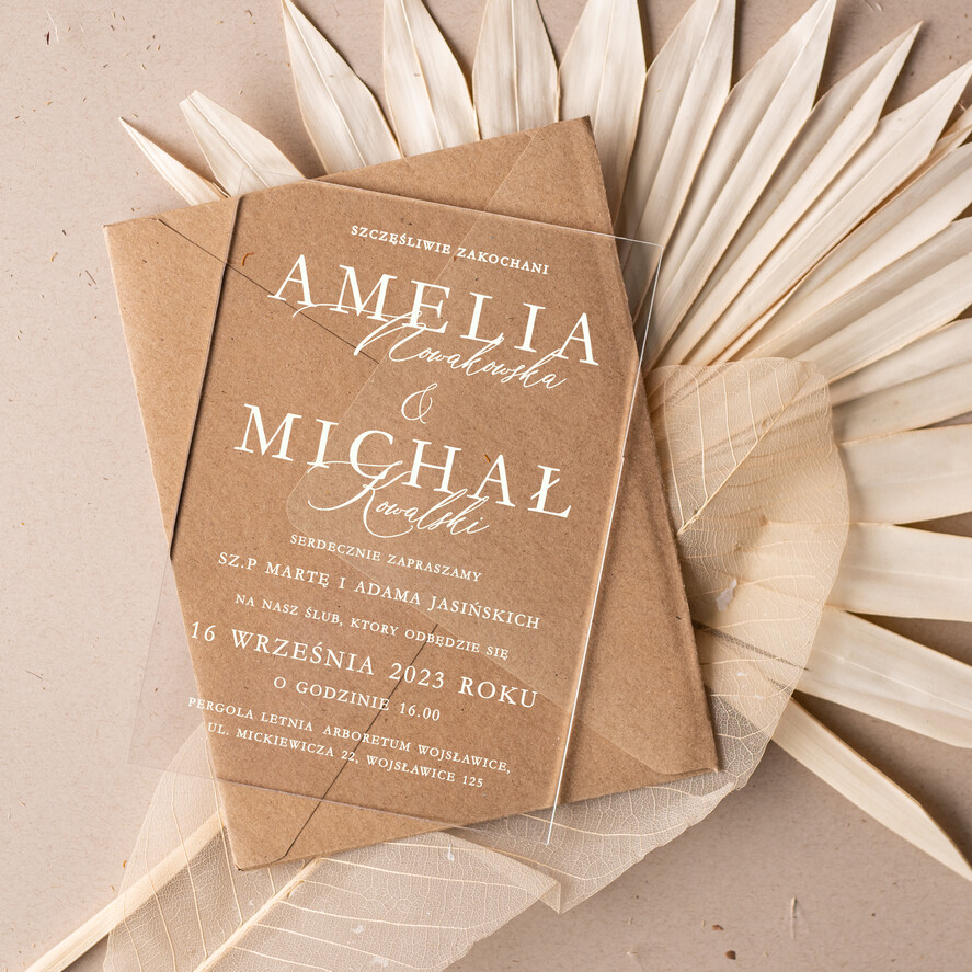 Zaproszenia ślubne Minimalistyczne Proste zaproszenia slubne rustykalne na plexi, Boho zaproszenie ślubne akrylowe,  nowoczesne zaproszenia ślubne kwiaty plexi 1