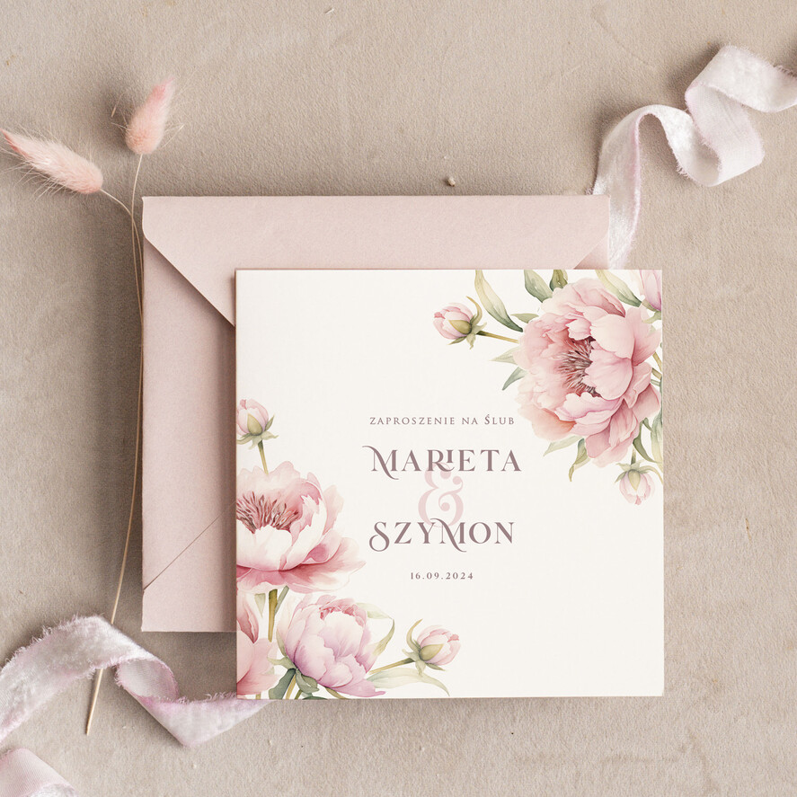 Zaproszenia ślubne Minimalistyczne Różowe Zaproszenia Ślubne Minimalistyczne Zaproszenia na Ślub Eleganckie Różowe Zaproszenia Ślubne z peoniami Minimalistyczne Zaproszenia na Ślub Eleganckie piwonie 1