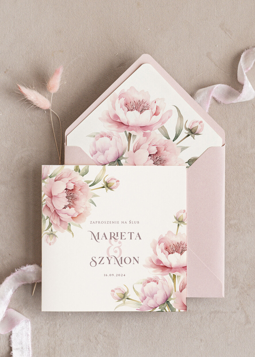 Zaproszenia ślubne Minimalistyczne Różowe Zaproszenia Ślubne Minimalistyczne Zaproszenia na Ślub Eleganckie Różowe Zaproszenia Ślubne z peoniami Minimalistyczne Zaproszenia na Ślub Eleganckie piwonie 0
