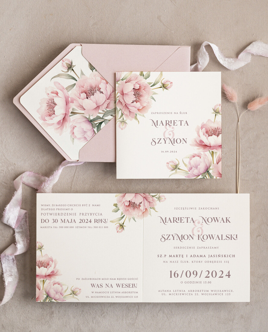 Zaproszenia ślubne Minimalistyczne Różowe Zaproszenia Ślubne Minimalistyczne Zaproszenia na Ślub Eleganckie Różowe Zaproszenia Ślubne z peoniami Minimalistyczne Zaproszenia na Ślub Eleganckie piwonie 2