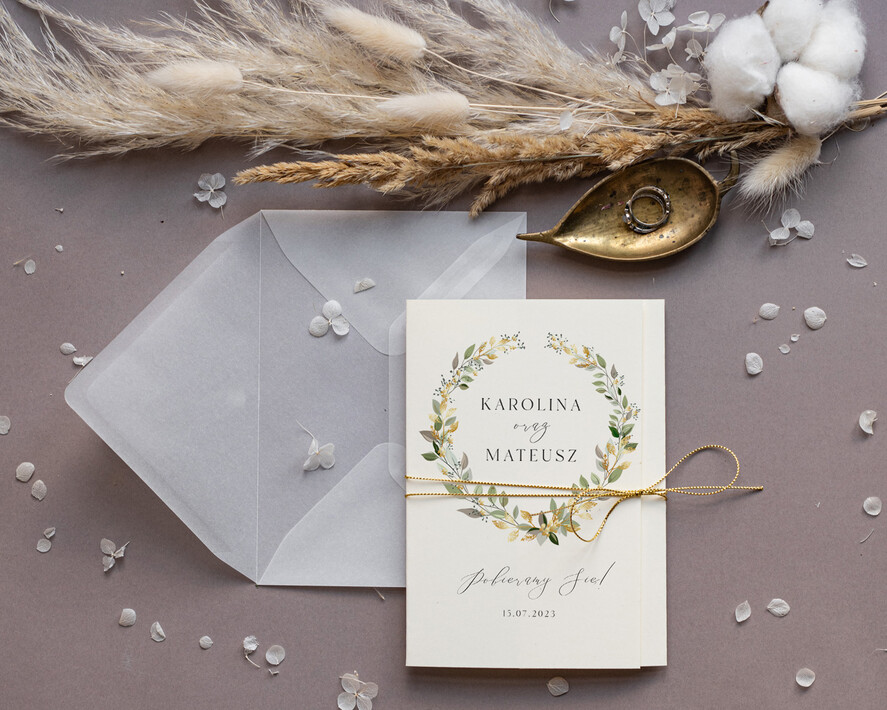 Zaproszenia ślubne Minimalistyczne Proste Boho Zaproszenia Ślubne Kremowy Wianuszek  Minimalistyczne Zaproszenia na Ślub Delikatne Zaproszenie Ślubne3