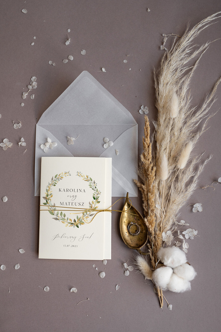 Zaproszenia ślubne Minimalistyczne Proste Boho Zaproszenia Ślubne Kremowy Wianuszek  Minimalistyczne Zaproszenia na Ślub Delikatne Zaproszenie Ślubne4