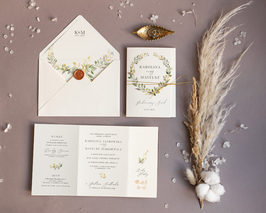 Zaproszenia ślubne Minimalistyczne Proste Boho Zaproszenia Ślubne Kremowy Wianuszek  Minimalistyczne Zaproszenia na Ślub Delikatne Zaproszenie Ślubne0