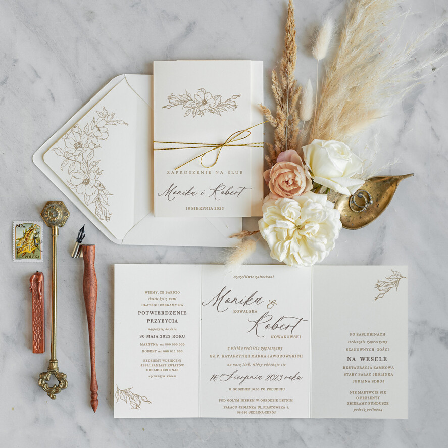 Zaproszenia ślubne Minimalistyczne Proste Zaproszenia Ślubne Składane z Różami  Minimalistyczne Zaproszenia na Ślub Róze Delikatne Zaproszenie Ślubne0