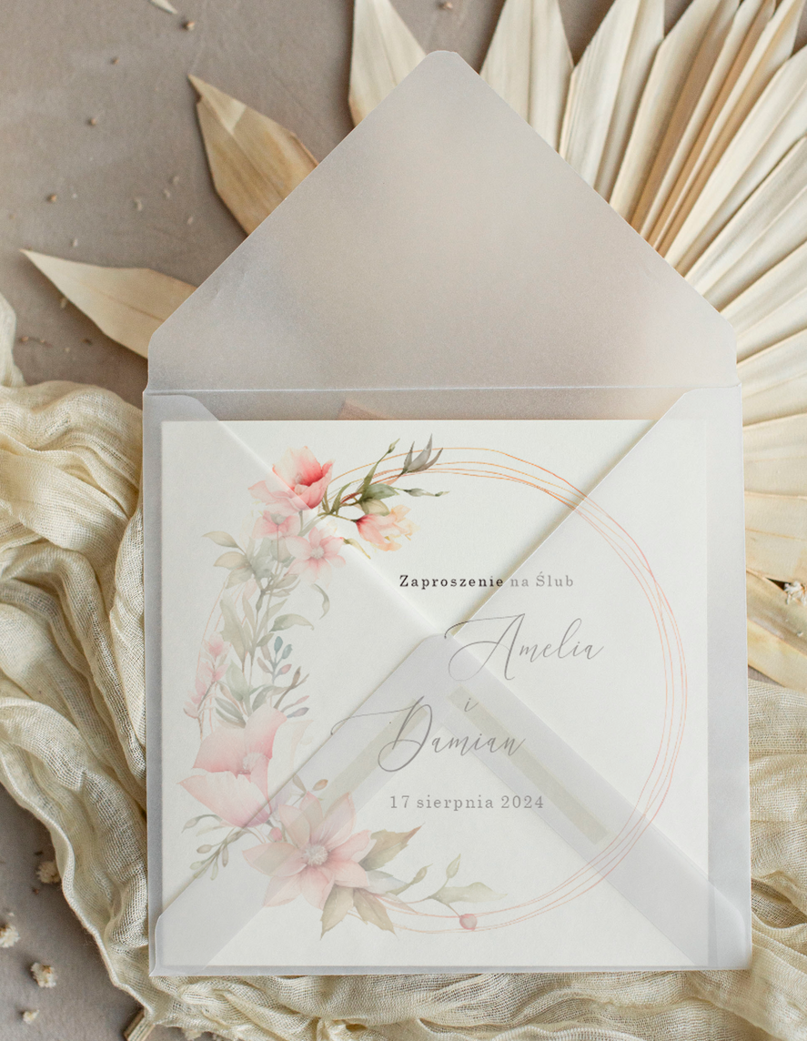 Zaproszenia ślubne Minimalistyczne Zaproszenia Ślubne z kwiatami Minimalistyczne składane Zaproszenia na Ślub Eleganckie Zaproszenie na ślub cywilny kalkowa koperta, proste zaproszenia ślubne 2