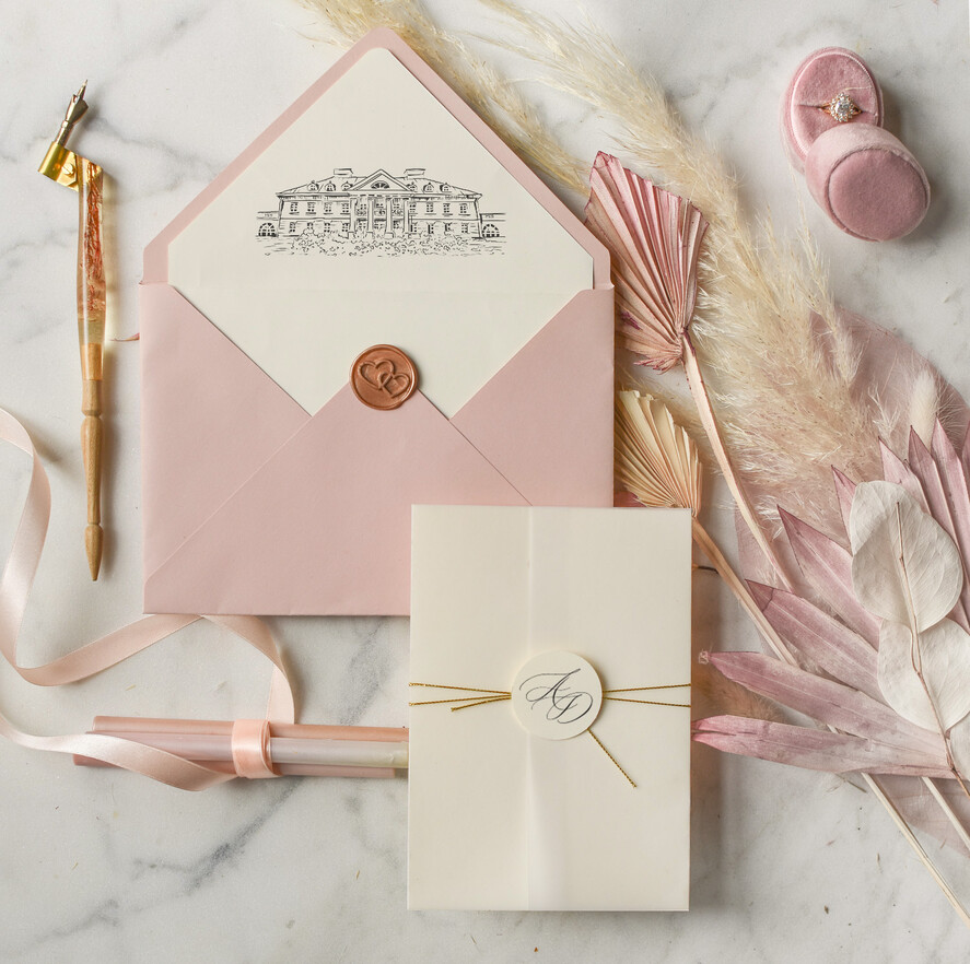 Zaproszenia ślubne Minimalistyczne Proste Zaproszenia Ślubne Minimalistyczne Zaproszenia na Ślub Twoje Miejsce szkicowane Zaproszenie Ślubne Różowe2