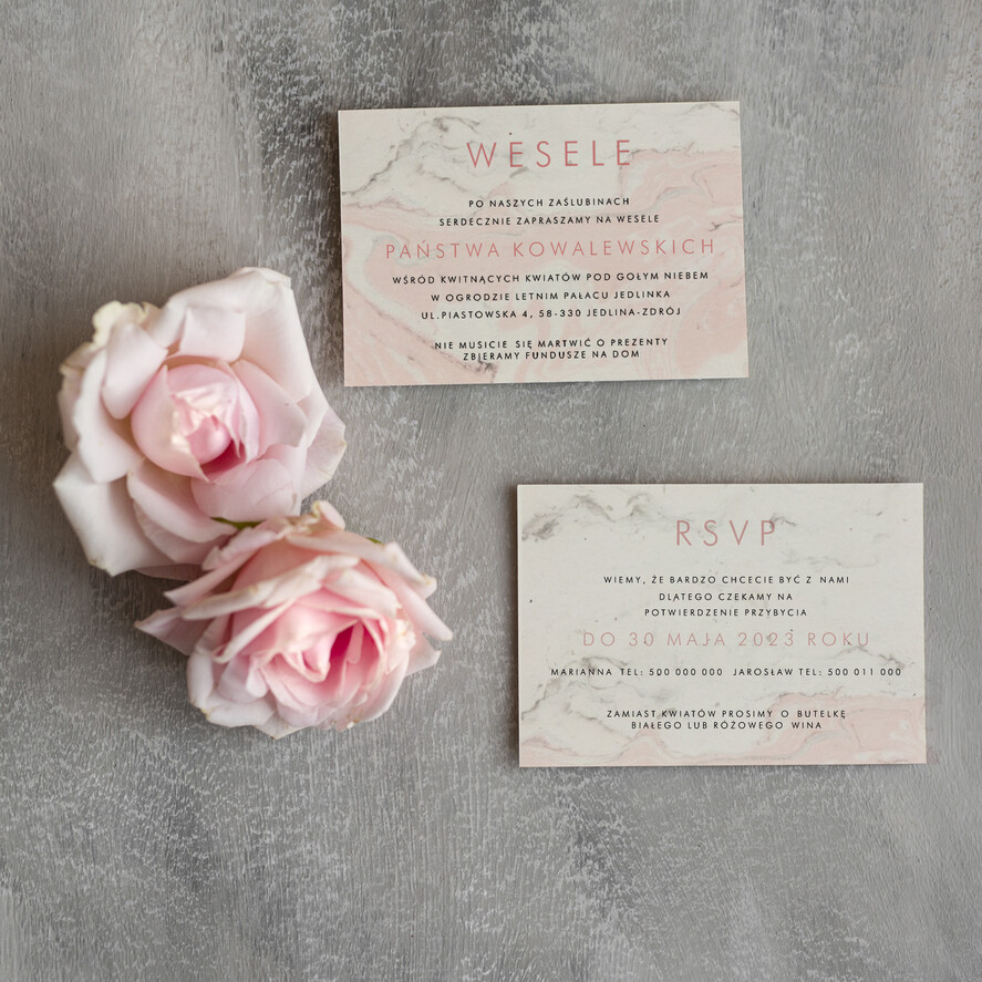Zaproszenia ślubne Minimalistyczne Proste Zaproszenia Ślubne na Kalce Marmurkowe Zaproszenia na Ślub Marmur Zaproszenie Ślubne Różowe3
