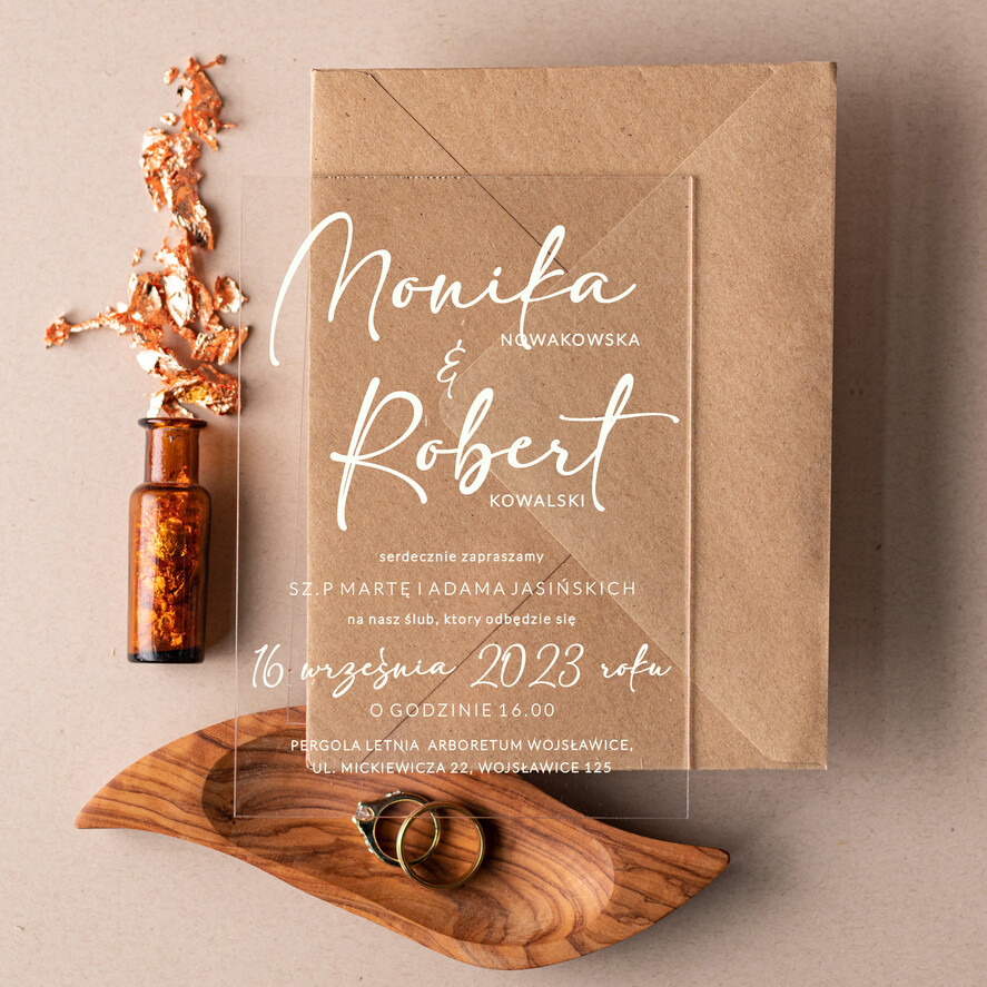 Zaproszenia ślubne Minimalistyczne Boho zaproszenia slubne rustykalne na pleksie, Boho zaproszenie ślubne z akrylu, zaproszenia ślubne kwiaty plexi 1