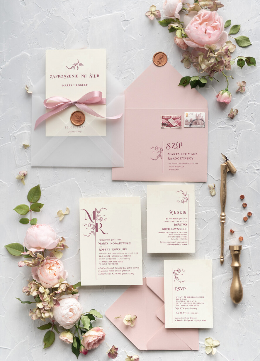 Zaproszenia ślubne Minimalistyczne Proste Zaproszenia Ślubne Minimalistyczne Zaproszenia na Ślub Eleganckie Zaproszenie Ślubne Różowe  0