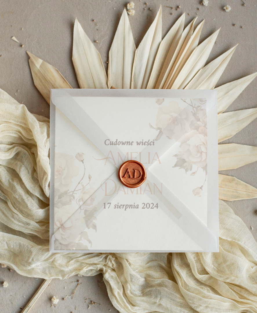 Zaproszenia ślubne Minimalistyczne Zaproszenia Ślubne z kwiatami Minimalistyczne składane Zaproszenia na Ślub Eleganckie Zaproszenie na ślub cywilny kalkowa koperta, proste zaproszenia ślubne 2