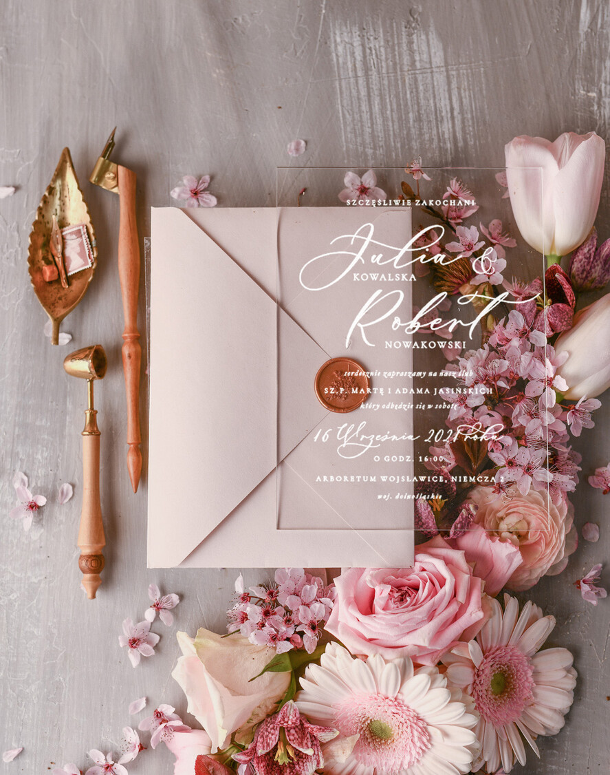 Zaproszenia ślubne Minimalistyczne Proste Zaproszenia Ślubne Marmurkowe Wydruk na Akrylu  Zaproszenia na Ślub Marmur Zaproszenie Ślubne Różowe2