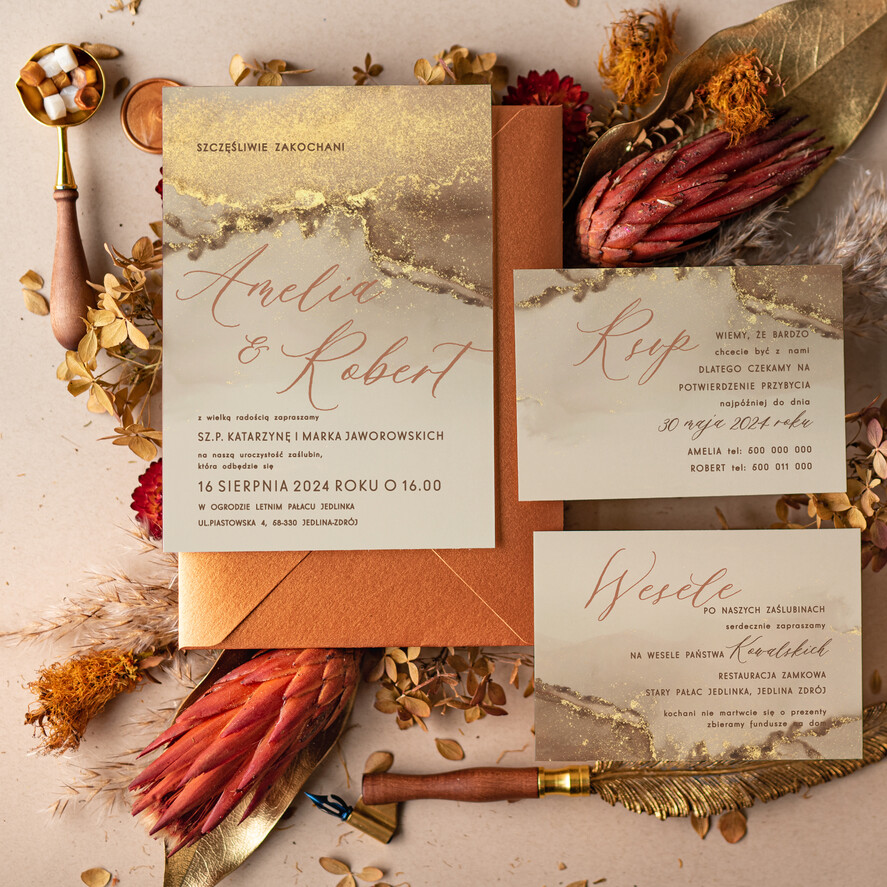 Zaproszenia ślubne Minimalistyczne Nowoczesne Zaproszenia Ślubne złote,  zaproszenia na ślub marmur, proste zaroszenia slubne zlote marmurkowe3