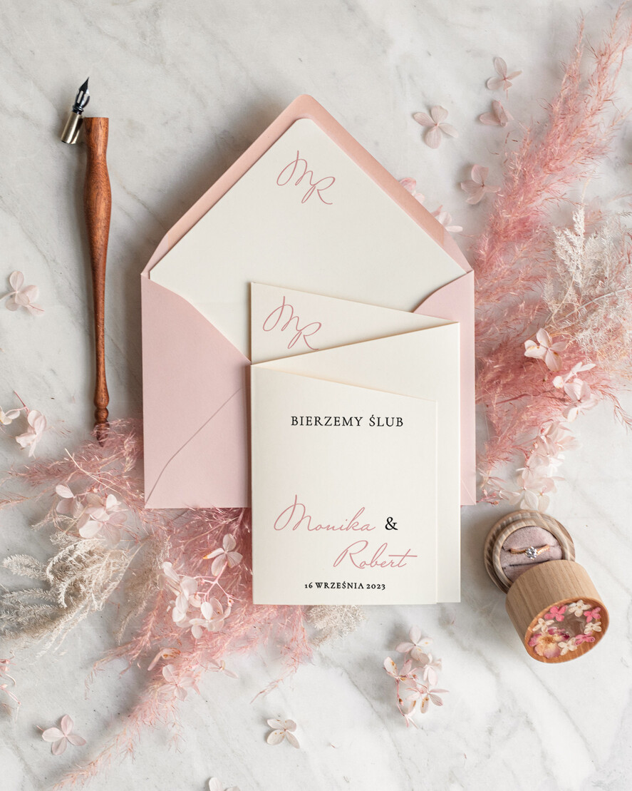 Zaproszenia ślubne Minimalistyczne zaproszenia i zawiadomienia ślubne, proste i eleganckie zaproszenie na ślub 1