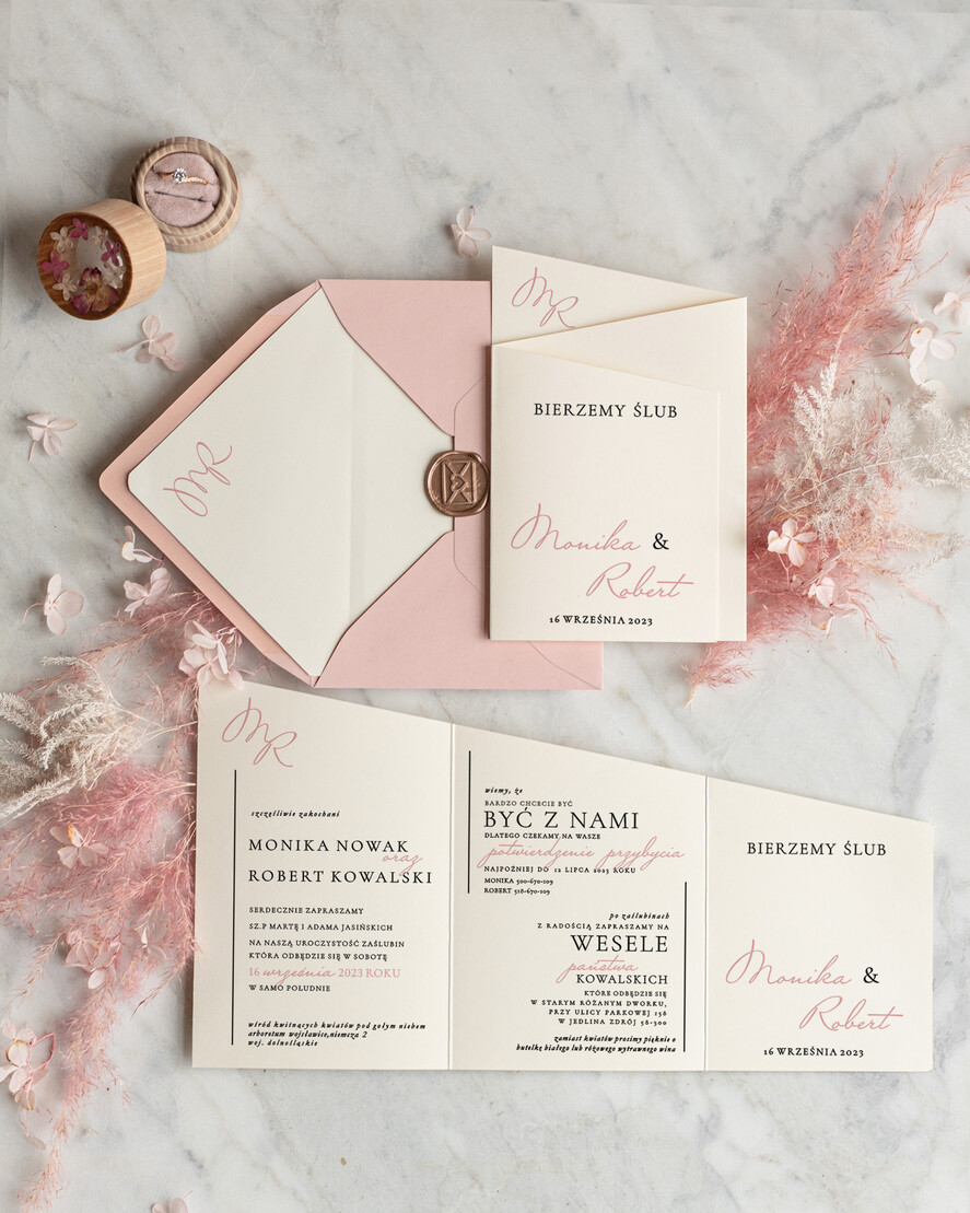 Zaproszenia ślubne Minimalistyczne zaproszenia i zawiadomienia ślubne, proste i eleganckie zaproszenie na ślub 0