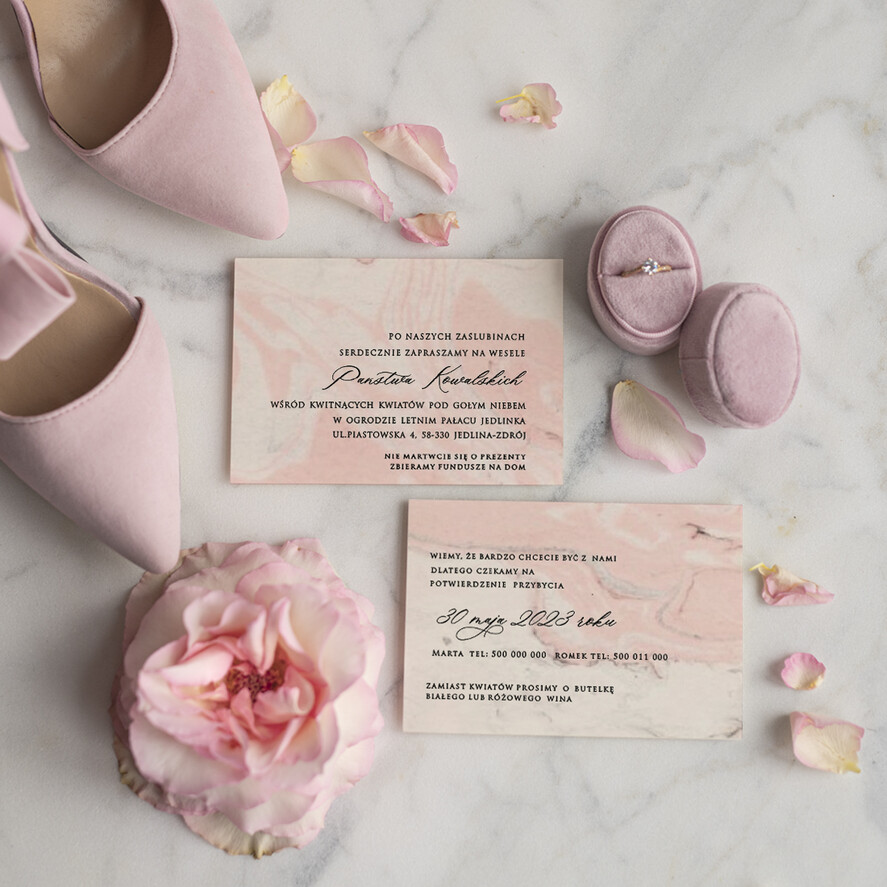 Zaproszenia ślubne Minimalistyczne Proste Zaproszenia Ślubne Marmurkowe Zaproszenia na Ślub Marmur Zaproszenie Ślubne Różowe1