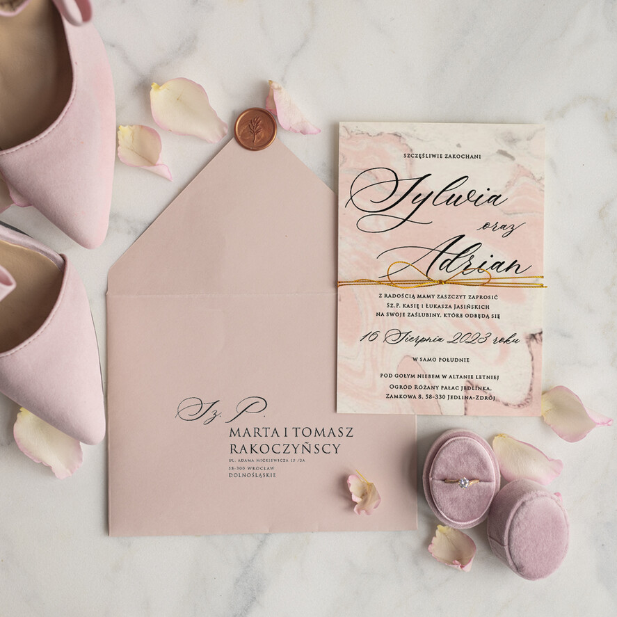 Zaproszenia ślubne Minimalistyczne Proste Zaproszenia Ślubne Marmurkowe Zaproszenia na Ślub Marmur Zaproszenie Ślubne Różowe2