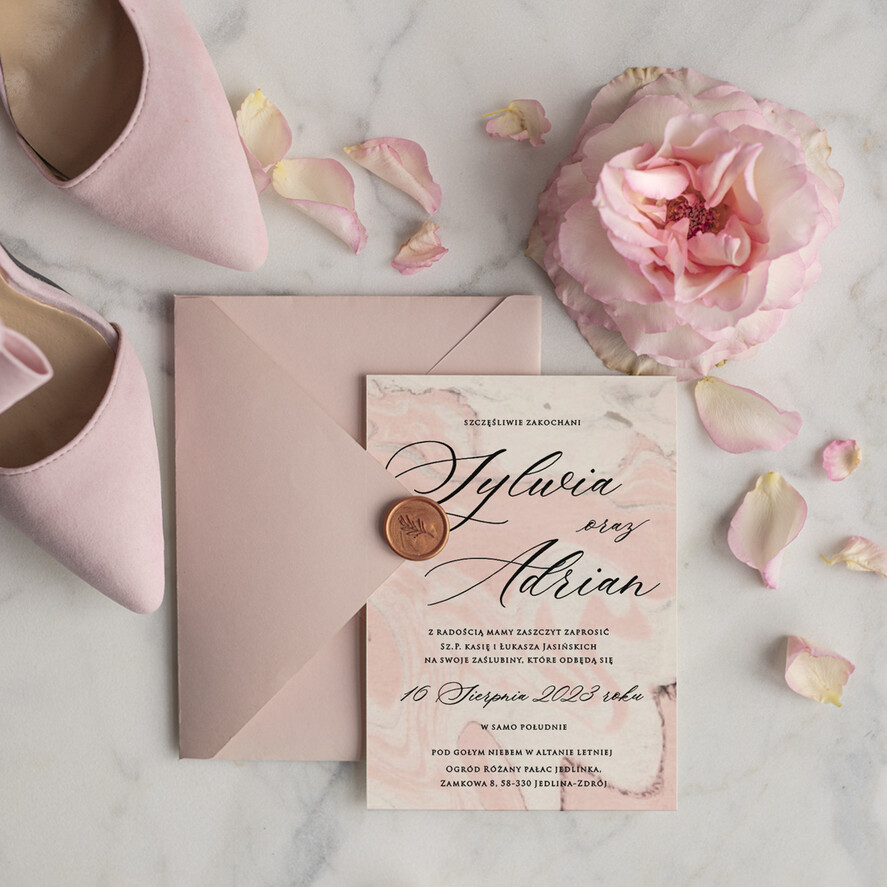 Zaproszenia ślubne Minimalistyczne Proste Zaproszenia Ślubne Marmurkowe Zaproszenia na Ślub Marmur Zaproszenie Ślubne Różowe3