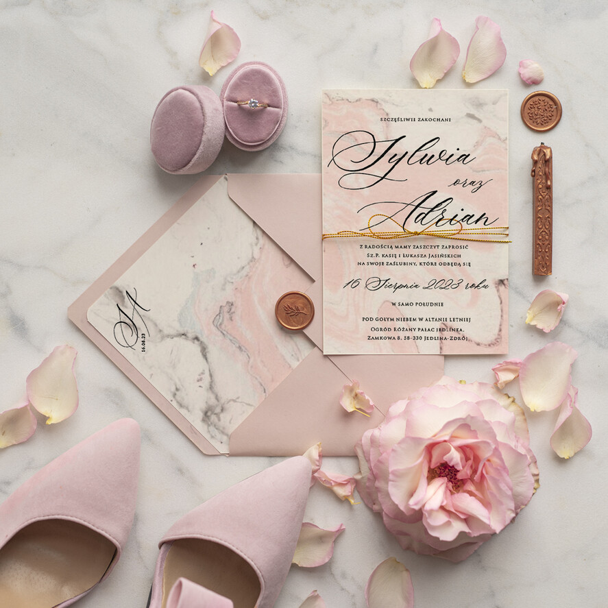 Zaproszenia ślubne Minimalistyczne Proste Zaproszenia Ślubne Marmurkowe Zaproszenia na Ślub Marmur Zaproszenie Ślubne Różowe4